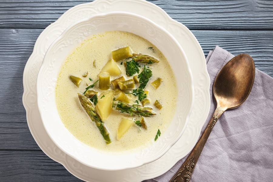 Asparagus Cheese Soup With Potatoes And Leek.